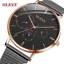 OLEVS 6860  Full Stainless Steel Watch Men Business Ultra Thin Quartz Waterproof Watches Multi-function Military Wristwatch New